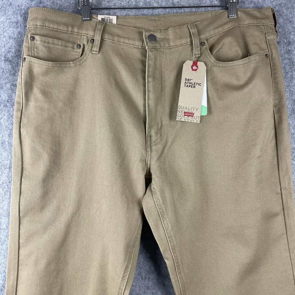Levis 541 Athletic Taper Jeans Mens 40x30 Beige Stretch White‎ Tab 5 Pocket NEW